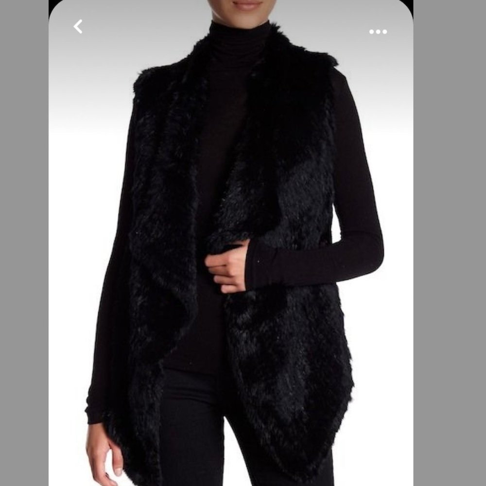 Catherine Malandrino Long Drape Genuine Rabbit Fur Vest (Black- S)